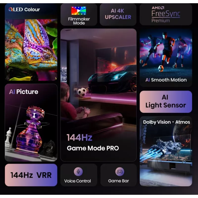 Hisense 85E77Q PRO 2,16 m (85") QLED 4K Ultra HD Smart TV, 144 Hz, Wi-Fi, trojitý tuner, nahrávanie cez USB, čierny