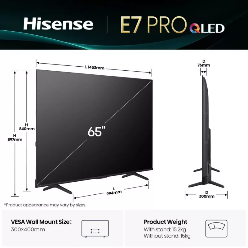 Hisense 65E77Q PRO 165,1 cm (65 inch) 4K Ultra HD Smart TV Wi-Fi čierna