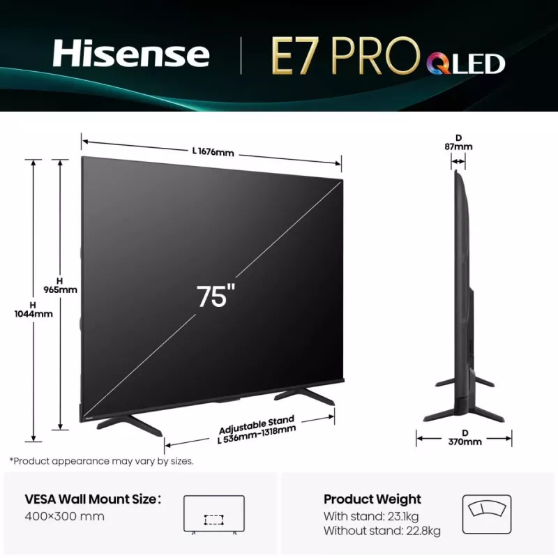 Hisense 75E77Q PRO 190,5 cm (75 inch) 4K Ultra HD Smart TV Wi-Fi čierna