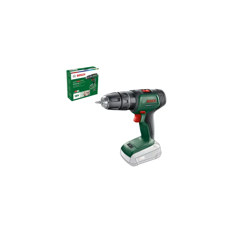 Bosch UniversalImpact 18V 06039D4100 akumulátorová príklepová vŕtacia skrutkovačka, 1450 ot./min, rýchloupínacie skľučovadlo, bez akumulátora a nabíjačky, zelená/čierna