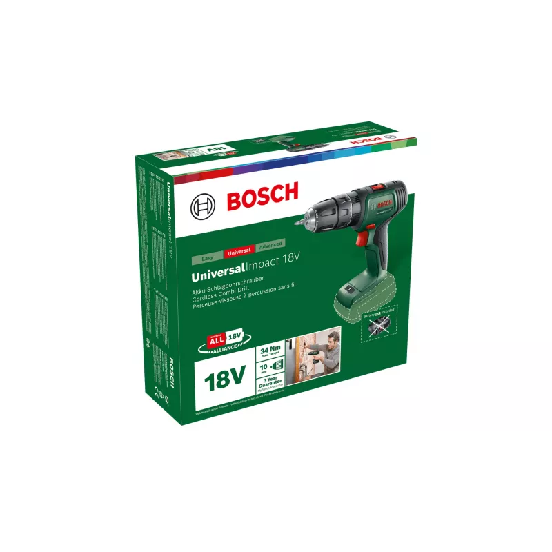 Bosch UniversalImpact 18V 06039D4100 akumulátorová príklepová vŕtacia skrutkovačka, 1450 ot./min, rýchloupínacie skľučovadlo, bez akumulátora a nabíjačky, zelená/čierna