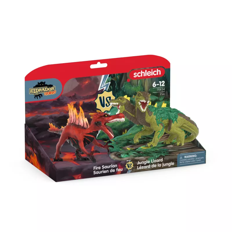 Sada hracích figúrok Schleich Eldrador Creatures ohnivý dinosaurus vs. jašterica z džungle, model 70834
