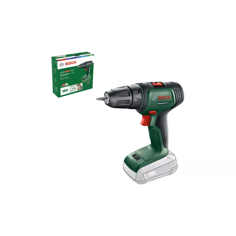 Bosch UniversalDrill 18V 06039D4000 akumulátorová vŕtacia skrutkovačka, 40 Nm, 1450 ot./min, 2-rýchlostná, rýchloupínacie skľučovadlo, bez akumulátora a nabíjačky, zelená/čierna