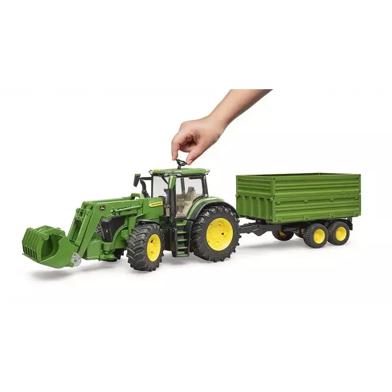 Traktor BRUDER John Deere 7R 350 s predným nakladačom a tandemovým prívesom, plast, od 3 rokov