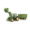 Traktor BRUDER John Deere 7R 350 s predným nakladačom a tandemovým prívesom, plast, od 3 rokov