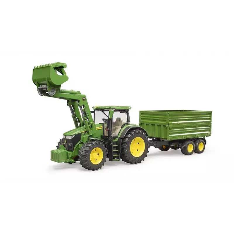 Traktor BRUDER John Deere 7R 350 s predným nakladačom a tandemovým prívesom, plast, od 3 rokov