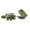 Traktor BRUDER John Deere 7R 350 s predným nakladačom a tandemovým prívesom, plast, od 3 rokov