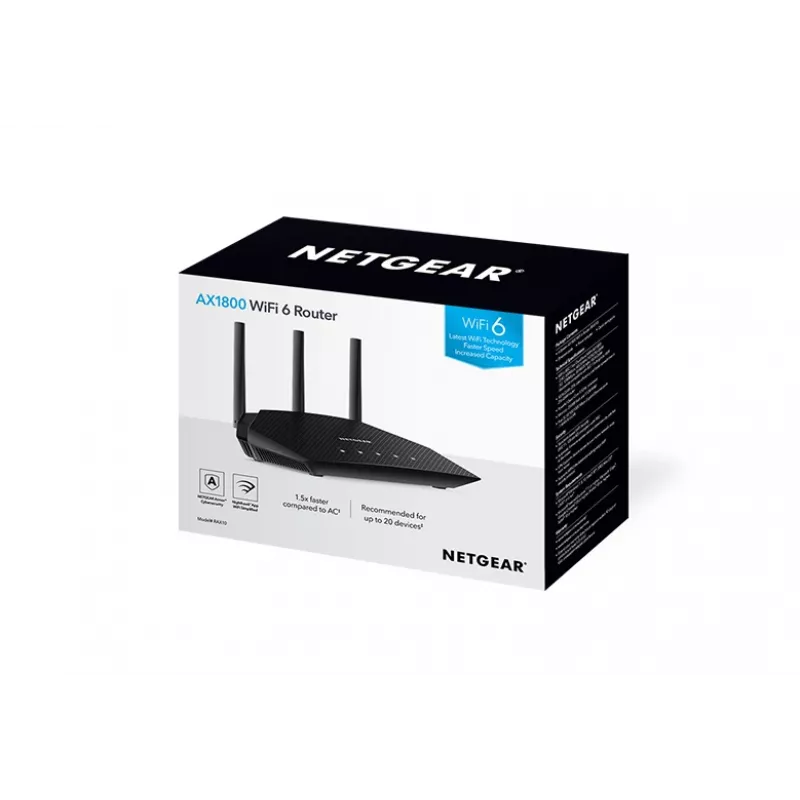 NETGEAR Nighthawk 4-Stream AX1800 WiFi 6 router (RAX10) bezdrôtový router Gigabit Ethernet dual-band (2,4 GHz / 5 GHz) čierny