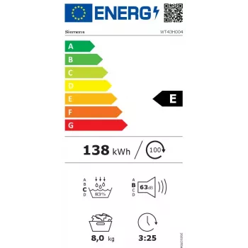 Siemens iQ300 WT43H004 sušička bielizne voľne stojaca predné plnenie 8 kg biela