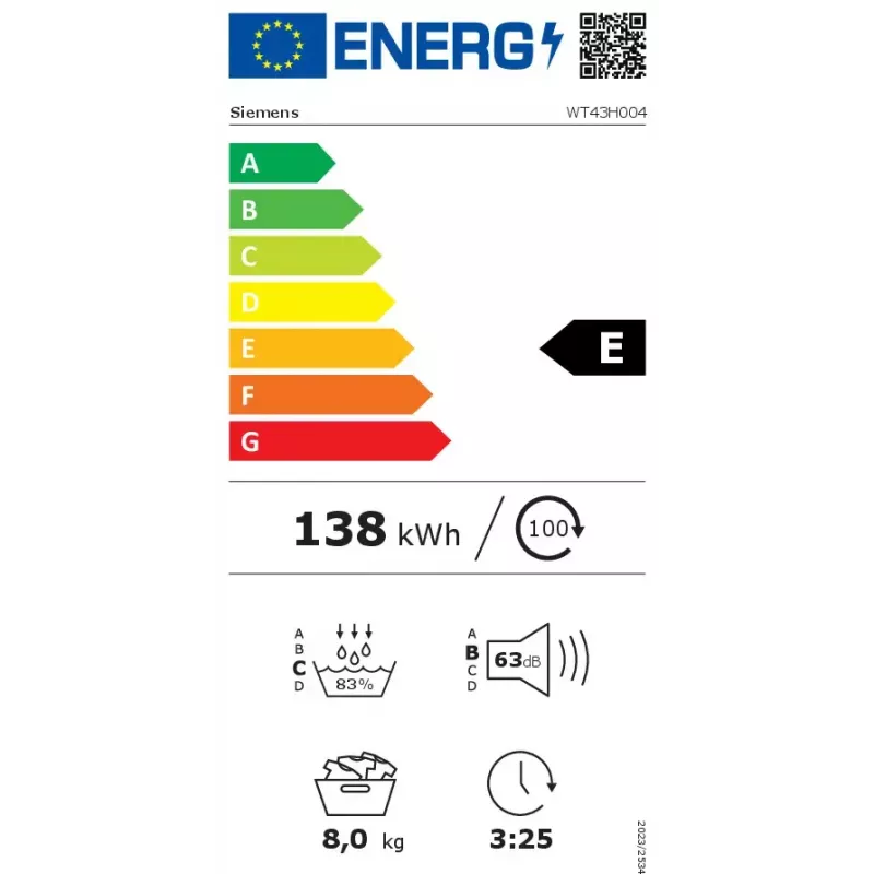 Siemens iQ300 WT43H004 sušička bielizne voľne stojaca predné plnenie 8 kg biela