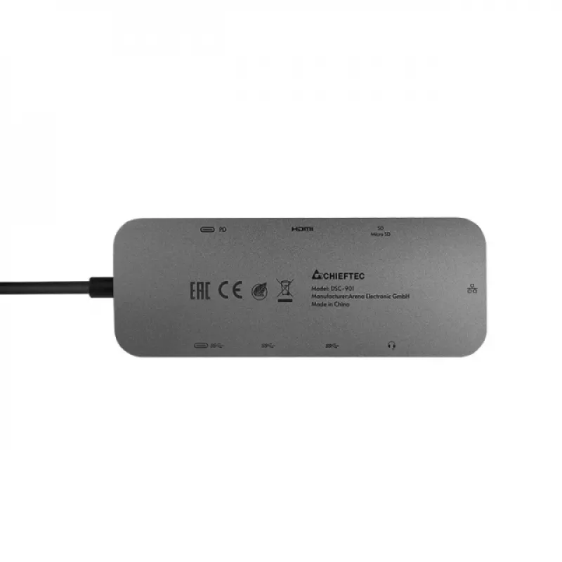 Chieftec DSC-901 dokovacia stanica USB-C, USB 3.2 Gen 1, HDMI, Gigabit LAN, 2x USB-A, 2x USB-C, titánová