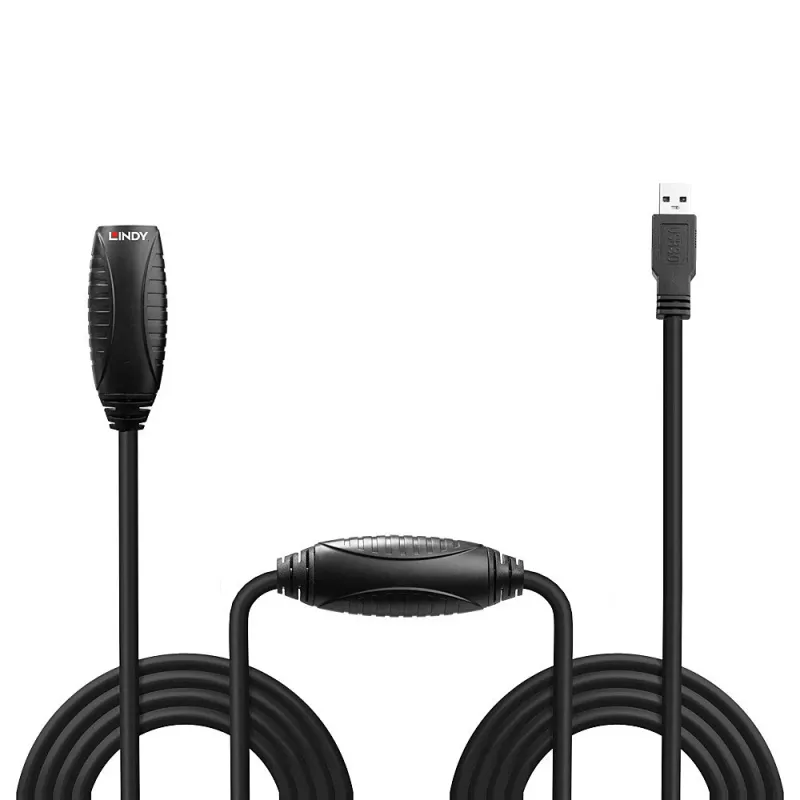 Lindy 43156 aktívny predlžovací kábel USB 3.0, USB-A samec na USB-A samicu, 10 m, USB 3.2 Gen 1, 5 Gbit/s, čierny