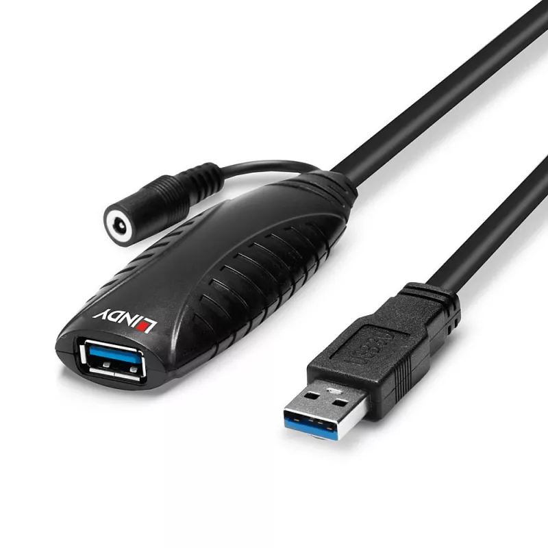 Lindy 43156 aktívny predlžovací kábel USB 3.0, USB-A samec na USB-A samicu, 10 m, USB 3.2 Gen 1, 5 Gbit/s, čierny