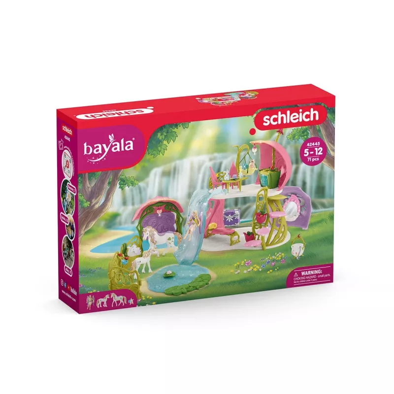 schleich BAYALA Trblietavý kvetinový domček s jednorožcami, jazerom a stajňou