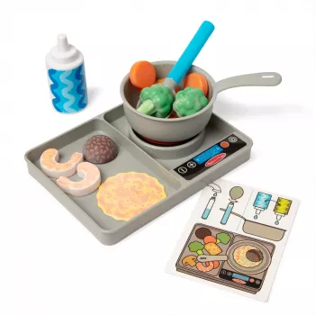 Melissa & Doug Simmer & Stir Stovetop hracia sada s Water WOW Color Reveal hračkou na jedlo, predškolská hračka od 3 rokov