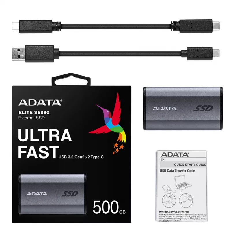 ADATA SE880 500 GB USB Type-C 3.2 Gen 2 (3.1 Gen 2) Wi-Fi sivá