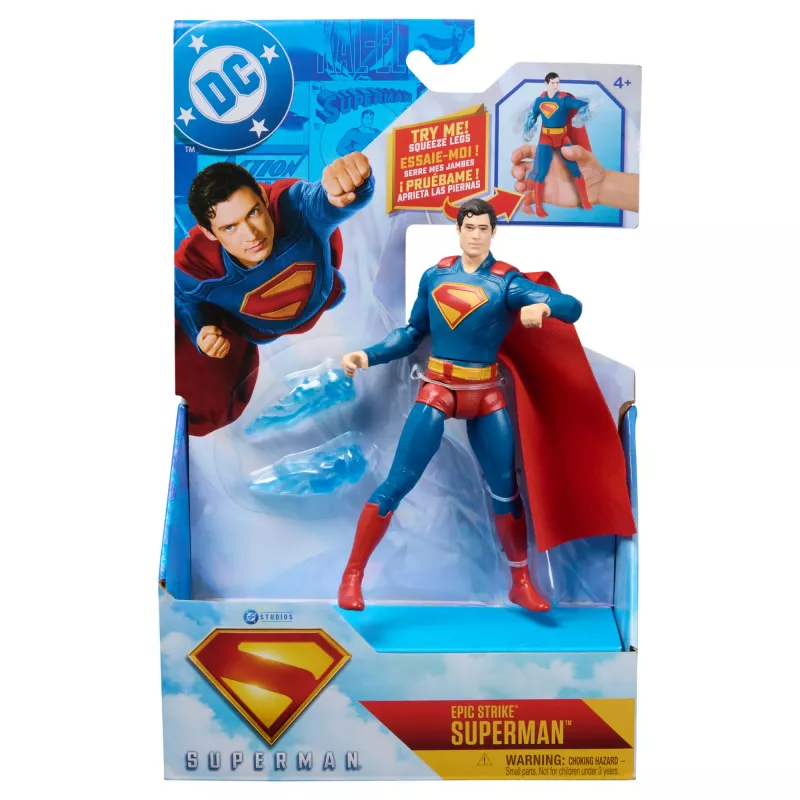 DC Comics, SUPERMAN Epic Strike akčná figúrka, 15 cm veľká, autentický filmový štýl, obsahuje 2 príslušenstvá, hračka pre chlapcov a dievčatá od 4 rokov