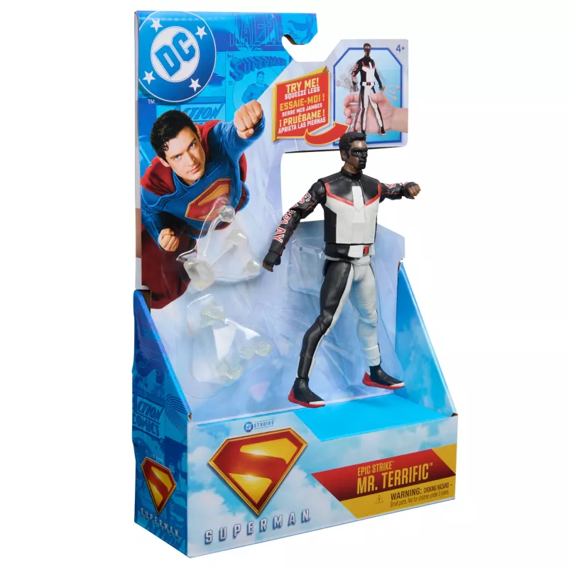 DC Comics, SUPERMAN, Mr. Terrific, Epic Strike akčná figúrka, 15 cm veľká, autentický filmový dizajn, obsahuje 2 príslušenstvá, hračka pre chlapcov a dievčatá od 4 rokov