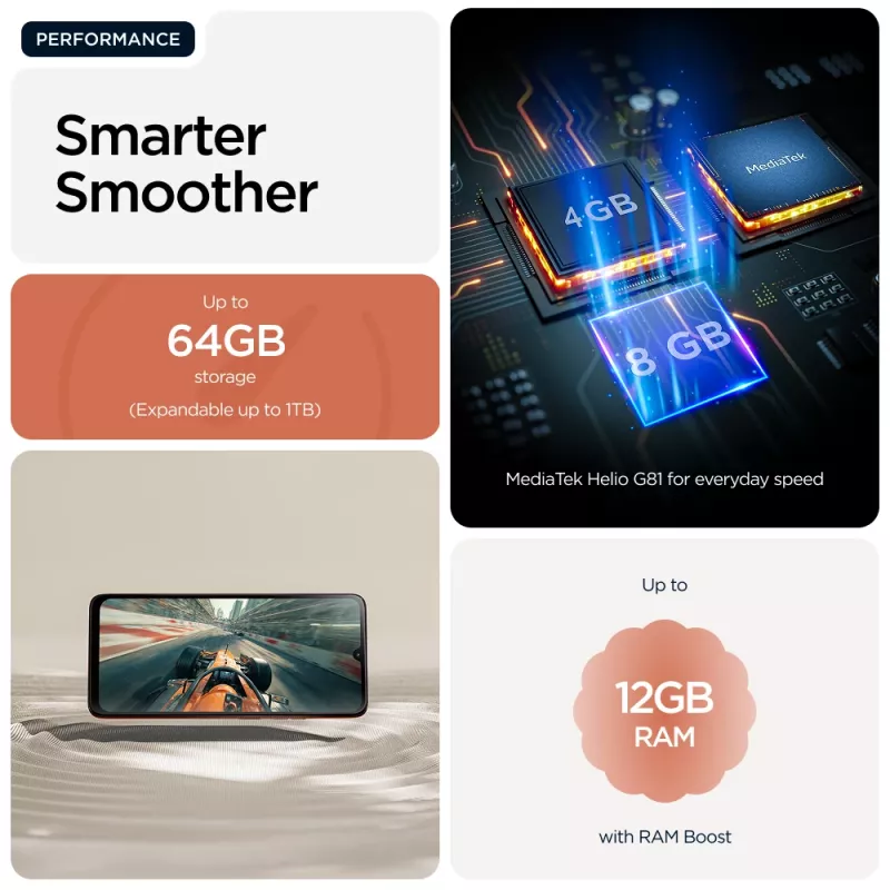 Motorola moto g06 XT2535-14 smartfón, 6,88 palca (17,48 cm), MediaTek Helio G81-Extreme, 4 GB RAM, 256 GB, 50 MP, Android, Arabesque oranžový