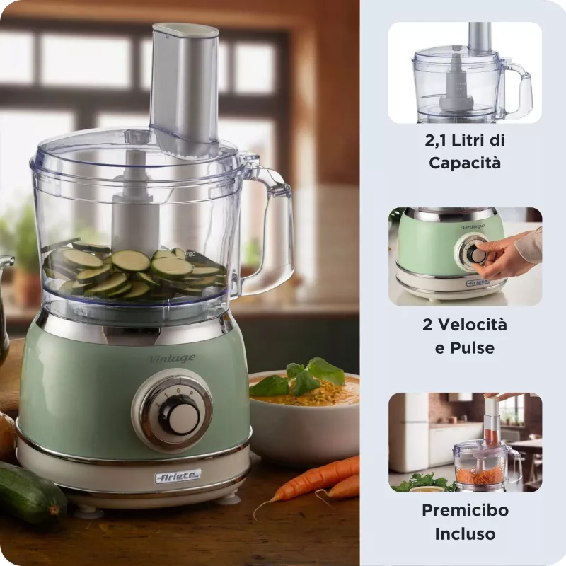 Kuchynský robot ARIETE Vintage Line 1781/04 — 1000 W, 2,1 l, zelený
