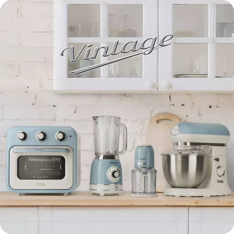 Kuchynský robot ARIETE Vintage Line 1781/05 — 1000 W, misa 2,1 l, otočný regulátor, nerezové nože, modrý