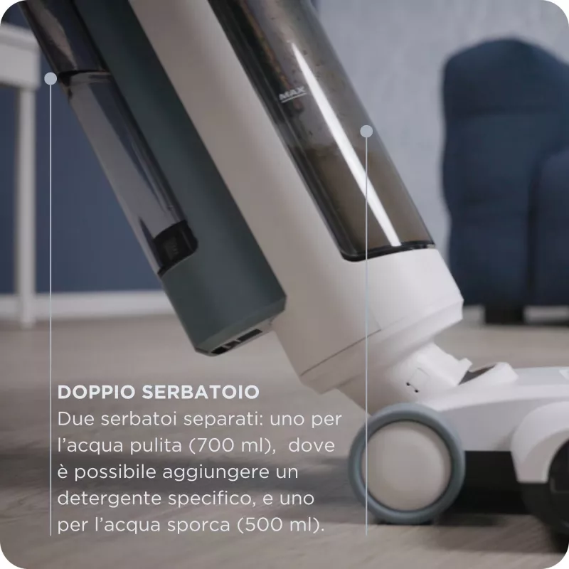 Ariete 2483 Aqua Force Wash & Vacuum, inteligentný vysávač, bezdrôtový čistič podláh, batéria, vysáva a umýva, zvieracie chlpy, suchá a mokrá špina, objem 700 ml, príslušenstvo v balení