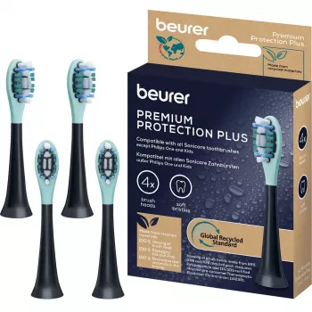 Elektrické náhradné hlavice zubnej kefky Beurer SC Premium Protection Plus Green Planet – čierne, balenie 4 ks