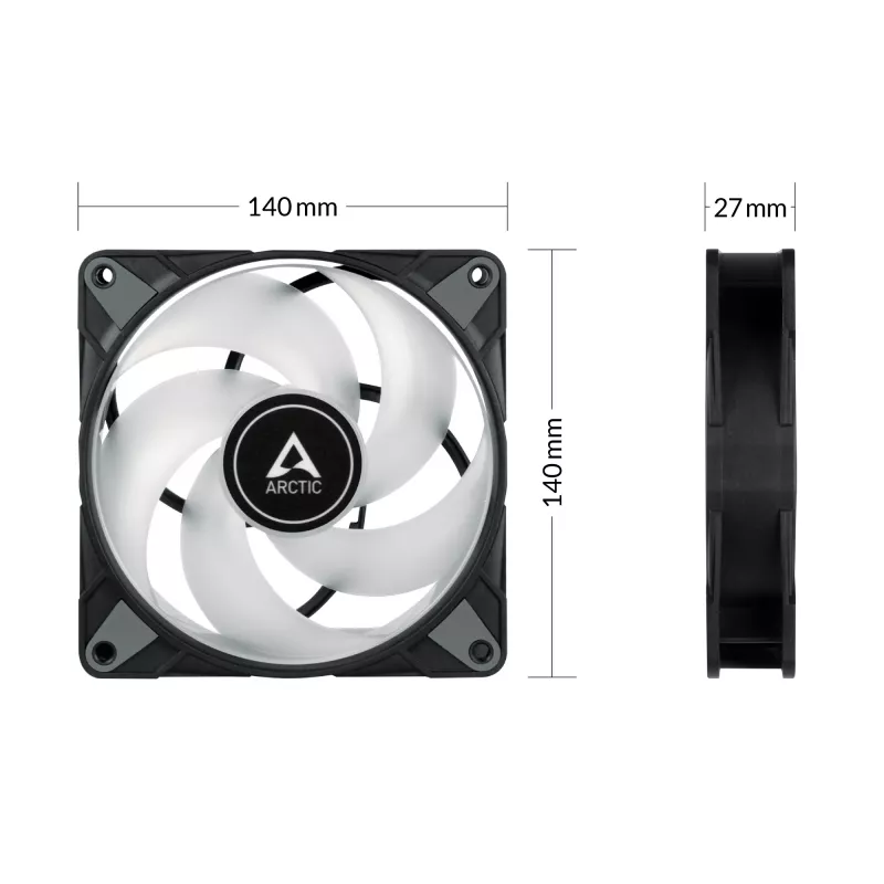 ARCTIC P14 PWM PST A-RGB 0dB – semi-pasívny 140-mm ventilátor s digitálnym A-RGB
