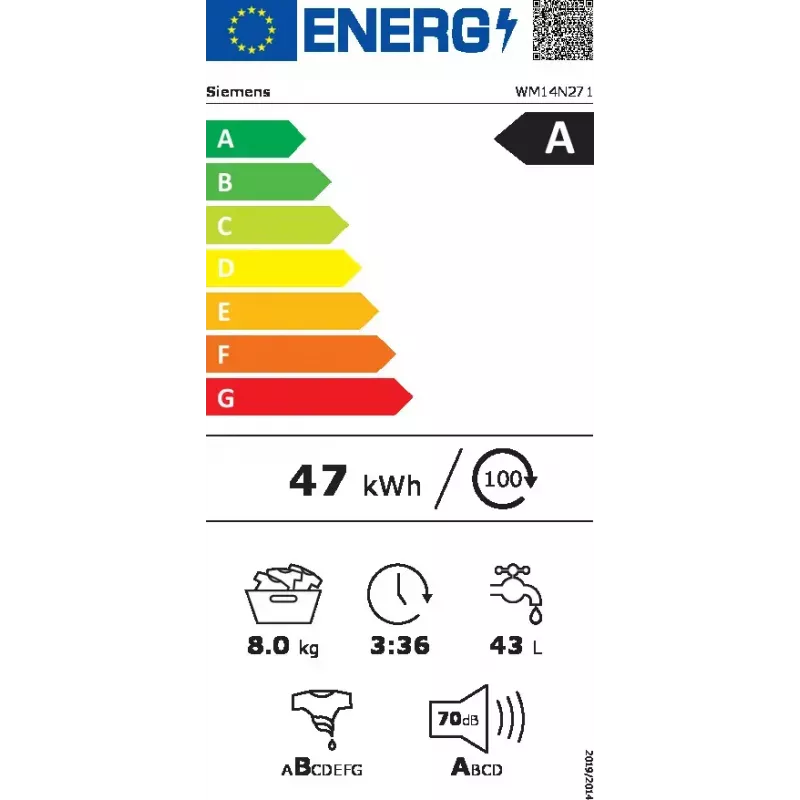 Práčka Siemens iQ300 WM14N271 plnenie spredu 8 kg 1351 ot/min biela trieda A