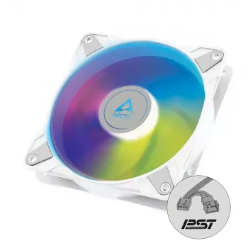 ARCTIC P14 PWM PST A-RGB – semi-pasívny 140 mm skriňový ventilátor s digitálnym A-RGB v bielom prevedení
