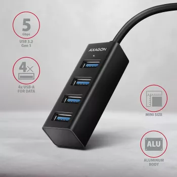 Miniatúrny kovový USB-C 3.2 Gen 1 hub AXAGON HUE-M1C