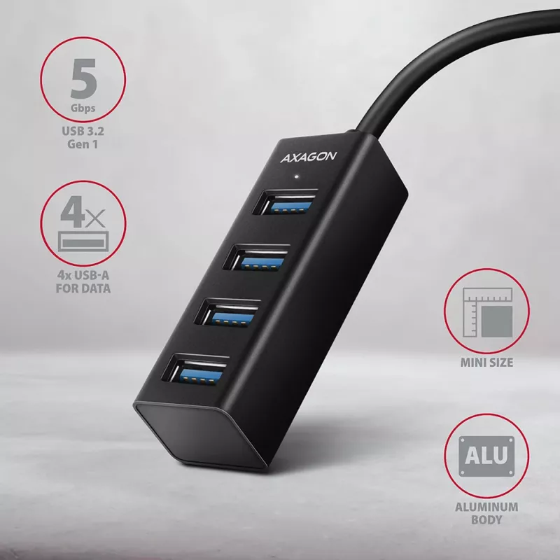 Miniatúrny kovový USB-C 3.2 Gen 1 hub AXAGON HUE-M1C