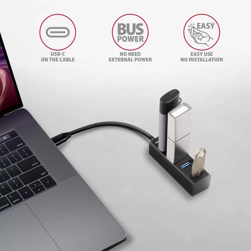 Miniatúrny kovový USB-C 3.2 Gen 1 hub AXAGON HUE-M1C