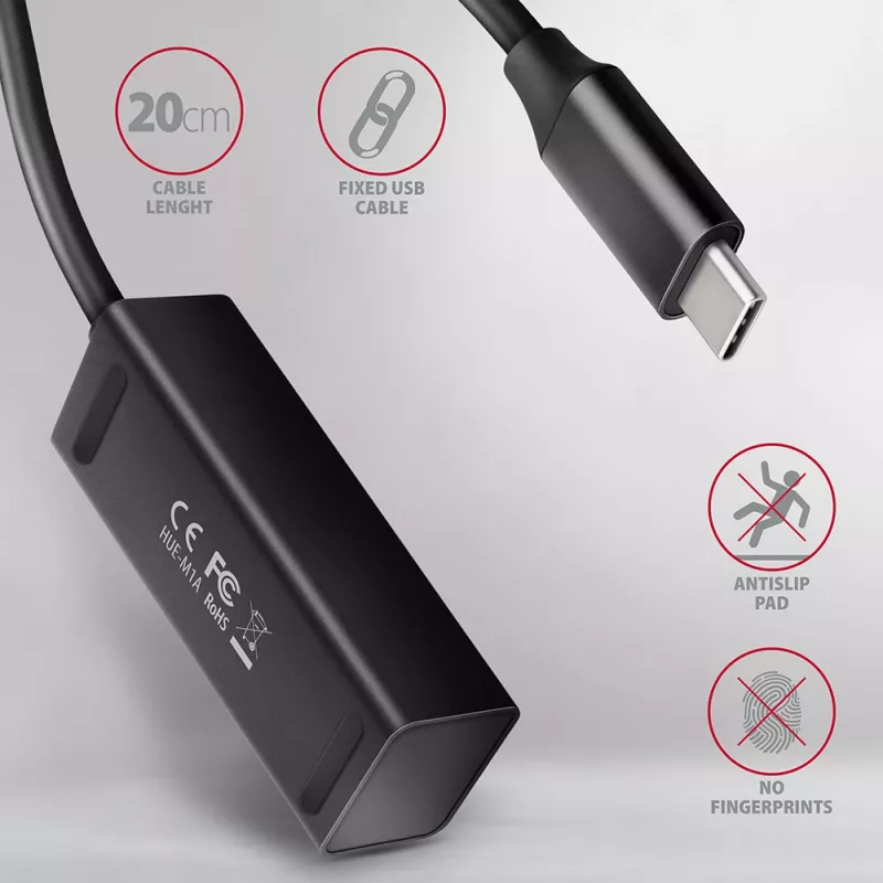 Miniatúrny kovový USB-C 3.2 Gen 1 hub AXAGON HUE-M1C