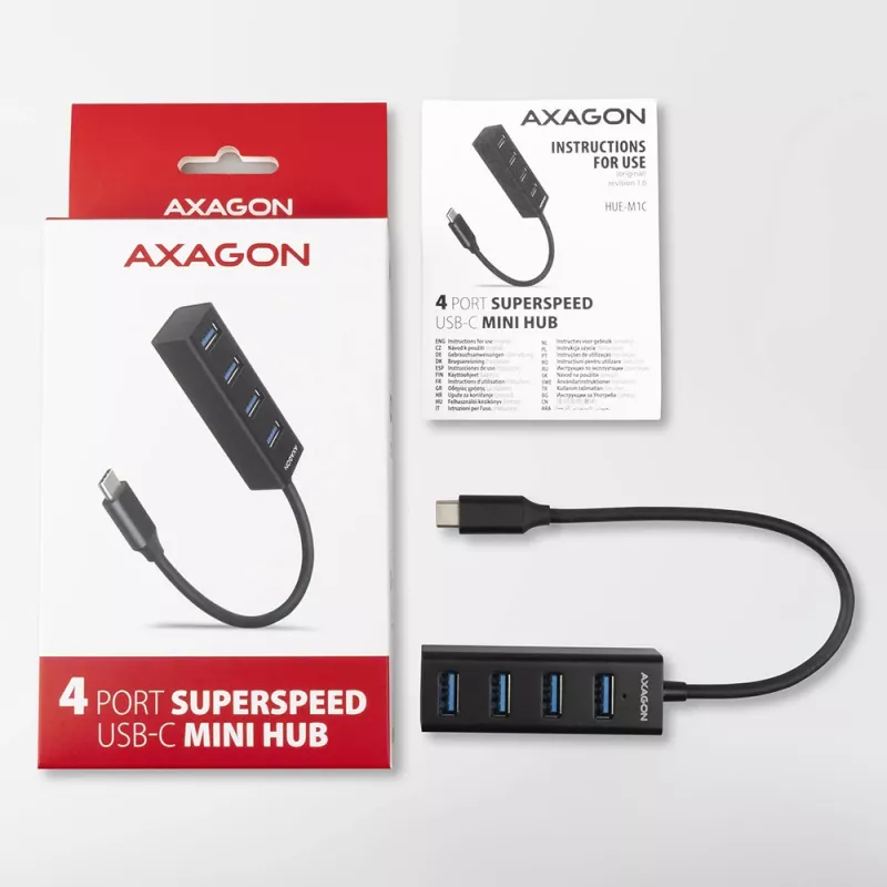 Miniatúrny kovový USB-C 3.2 Gen 1 hub AXAGON HUE-M1C