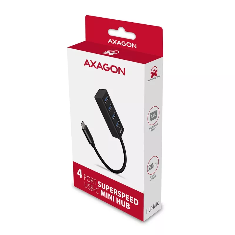 Miniatúrny kovový USB-C 3.2 Gen 1 hub AXAGON HUE-M1C