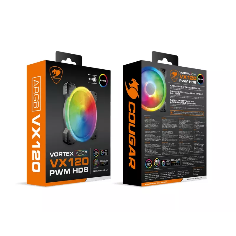 COUGAR VORTEX ARGB VX120 ventilátor do počítačovej skrine 12 cm čierny 1 kus