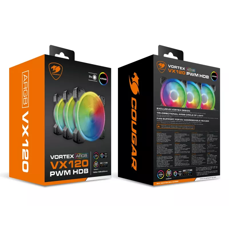 COUGAR VORTEX ARGB VX120 ventilátor do počítačovej skrine 12 cm čierny 1 kus