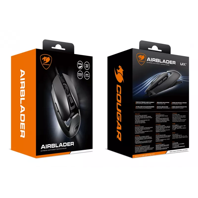 COUGAR Gaming myš AirBlader, káblová, čierna, optická, USB Type-A, 16000 DPI, čierna