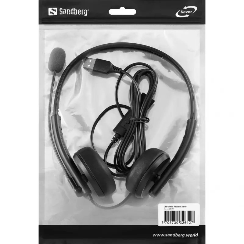 Sandberg USB Office Headset Saver, káblový, hovory/hudba, 20 - 20000 Hz, 150 g, headset, čierna