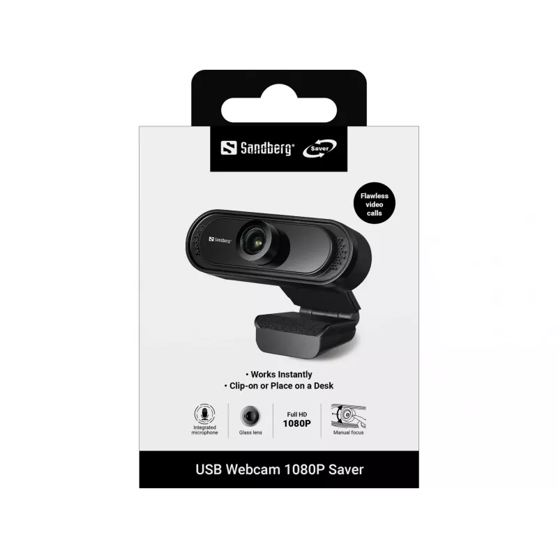 Sandberg USB webkamera 1080P Saver, 2 MP, 1920 x 1080 pixelov, Full HD, 30 fps, 1920x1080@30fps, 1080p