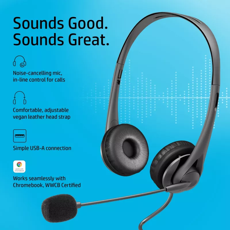 HP Stereo USB Headset G2, káblový, kancelária/call centrum, 90 g, headset, čierna