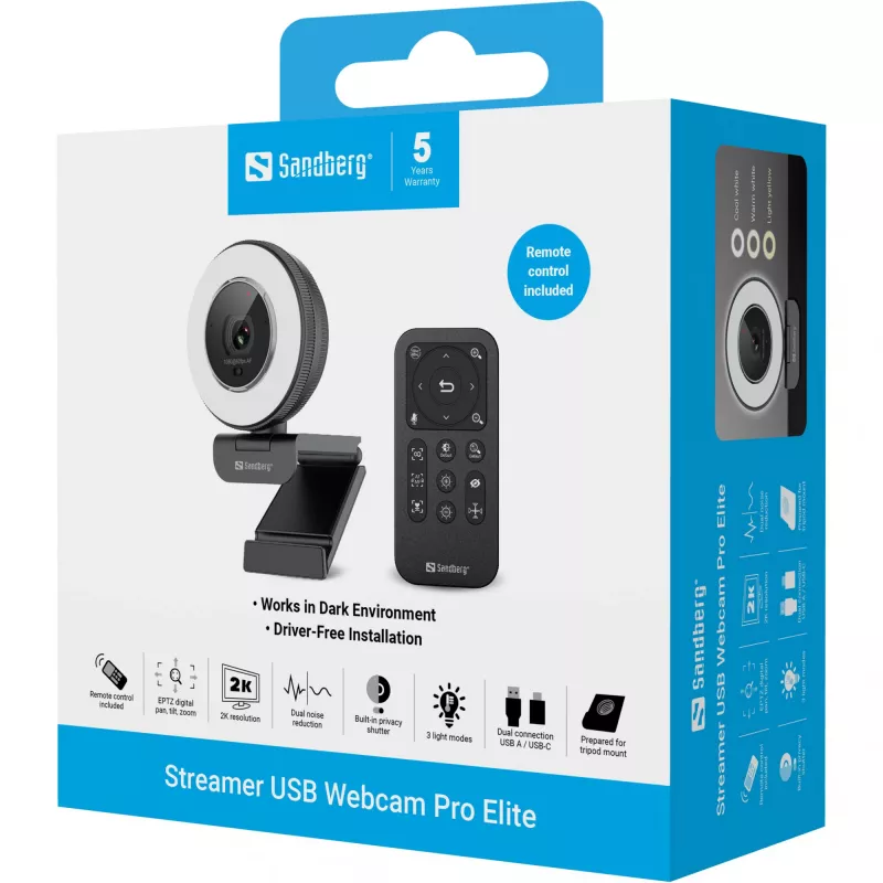 Sandberg Streamer USB webkamera Pro Elite 2560x1440 60fps čierna