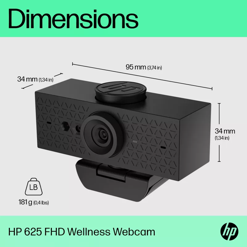 HP 625 FHD webkamera, 4 MP, 1920 x 1080 pixelov, Full HD, Business, USB, čierna