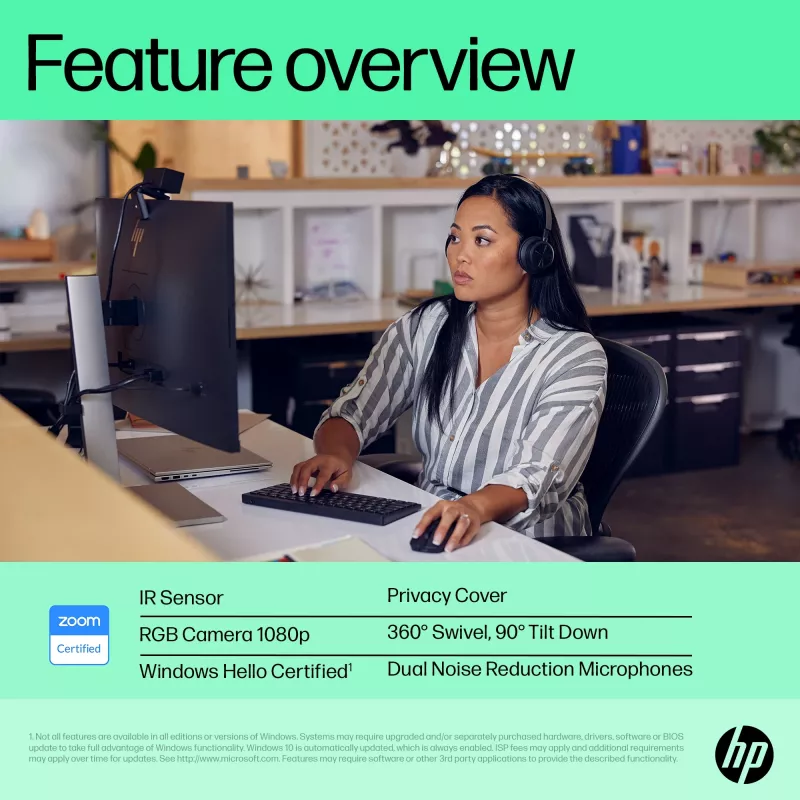 HP 625 FHD webkamera, 4 MP, 1920 x 1080 pixelov, Full HD, Business, USB, čierna