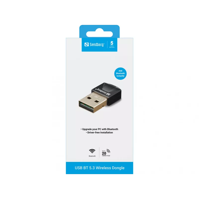 Sandberg USB BT 5.3 bezdrôtový dongle, Wireless, USB, Bluetooth, 3 Mbit/s, čierny