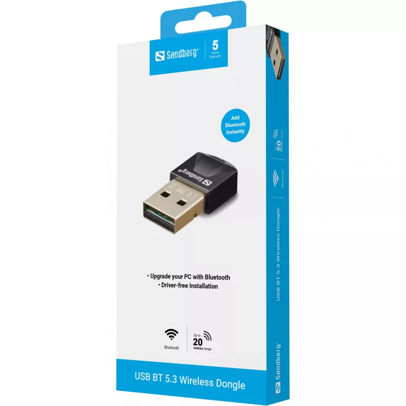 Sandberg USB BT 5.3 bezdrôtový dongle, Wireless, USB, Bluetooth, 3 Mbit/s, čierny