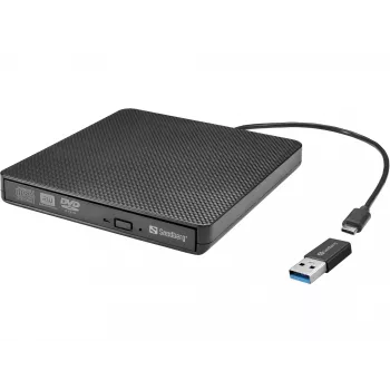 Sandberg USB-C/A DVD mechanika, čierna, tray, desktop/notebook, DVD Super Multi DL, USB Type-C, CD-R, CD-ROM, CD-RW, DVD+R DL, DVD-R, DVD-R DL, DVD-RAM, DVD-ROM, DVD-RW