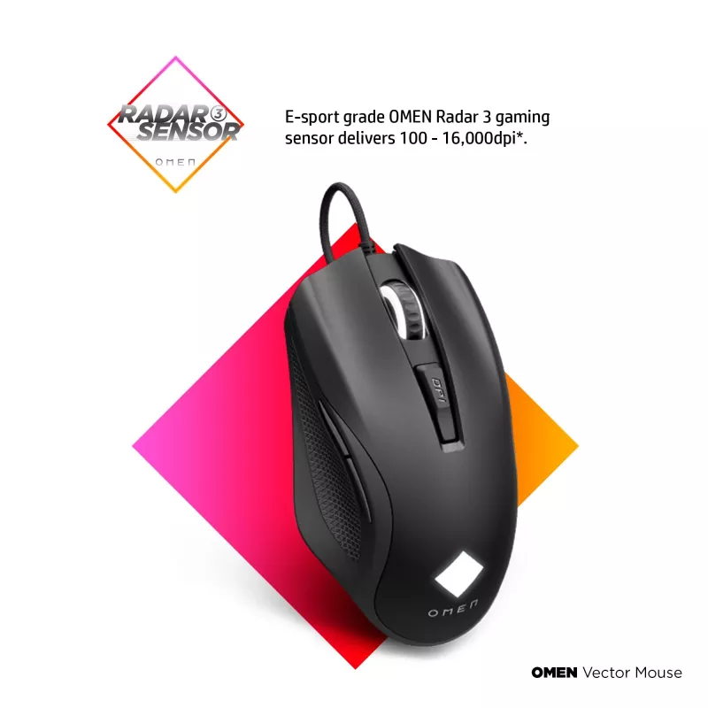 HP OMEN Vector myš, pravá ruka, IR-LED, USB Type-A, 16000 DPI, 1 ms, čierna