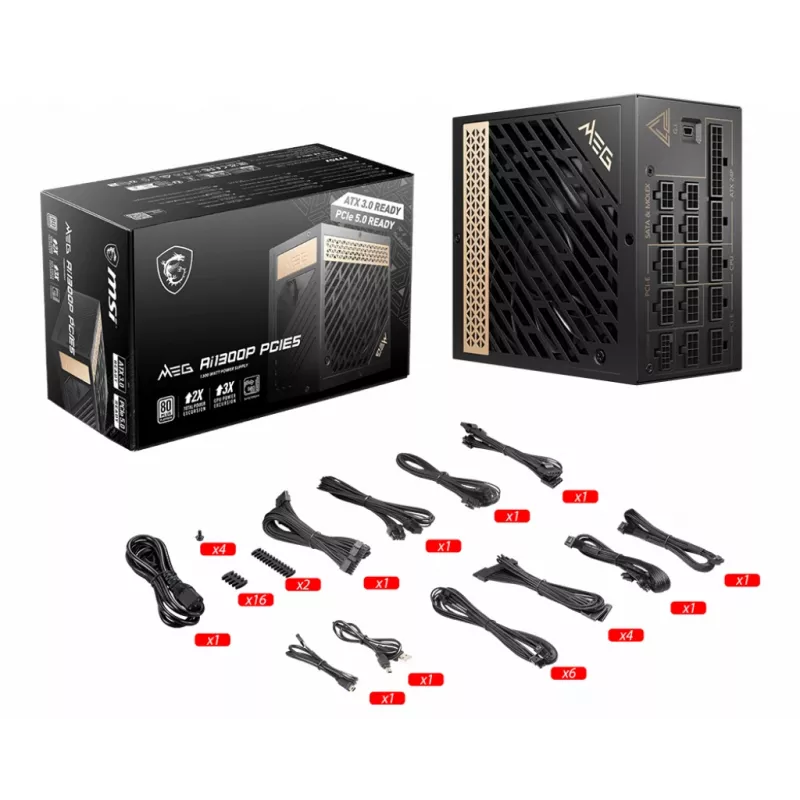 MSI MEG AI1300P PCIE5 napájací zdroj 1300 W 24-pin ATX ATX čierny